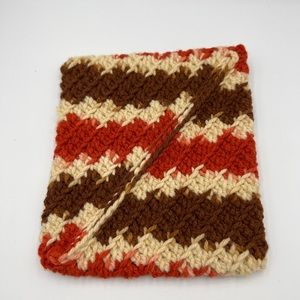 Crochet Vintage 70s Crochet Potholders / Earth Tone Hippie Hot plate mat orange